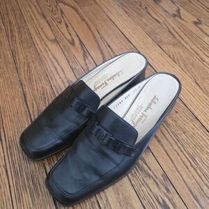 Salvatore Ferragamo Black Leather Backless Loafers